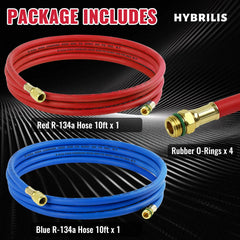 Hybrilis full 10ft red and blue hoses laid out to show length and color coding