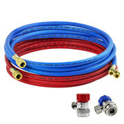 Hybrilis front view of 10ft hose set showing red and blue hoses for easy identification and reliability