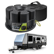 Hyfico jack block front view showing stable platform and compact shape benefit