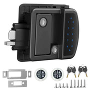 HZRVTECH front assembly showing keypad and handle, highlighting secure upgrade