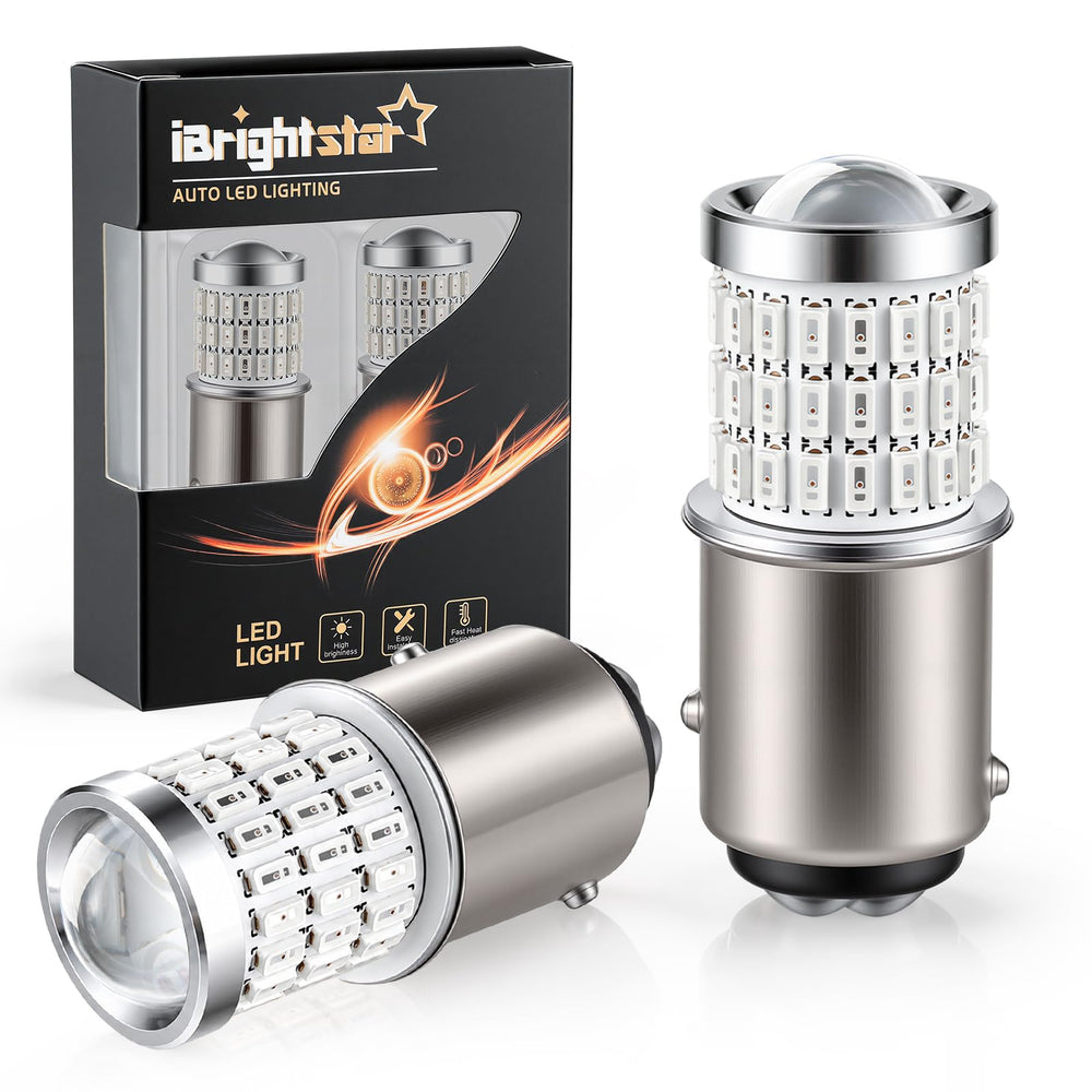 iBrightstar front view of 1157 bulbs showing packaging and plug-and-play fit