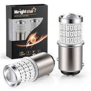 iBrightstar front view of 1157 bulbs showing packaging and plug-and-play fit