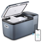 ICECO GO20 front view showing compact gray body and clear benefit of space-saving portability