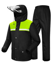 iCreek front view raincoat showing high-visibility panels and reflective safety benefit