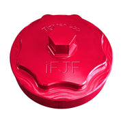 iFJF red cap front view showing durable CNC finish and bolt fit