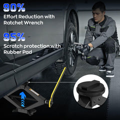 IMAYCC jack with rubber pad installed on BMW lift point protecting paint and preventing marring