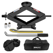IMAYCC scissor jack front overview showing compact design and portability