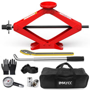 IMAYCC scissor jack front view showing compact durable design and easy storage