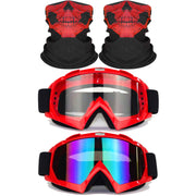 immoono front packaging showing red-frame goggles and skull gaiters, clear overview benefit
