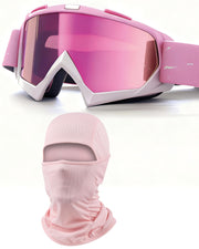immoono front view of pink goggles and balaclava showing coordinated protection