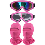 immoono goggles front packaging showing pink frames and lenses, clear protection