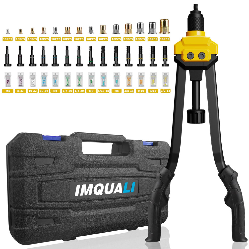 IMQUALI rivet nut tool front view showing full kit and benefit of completeness