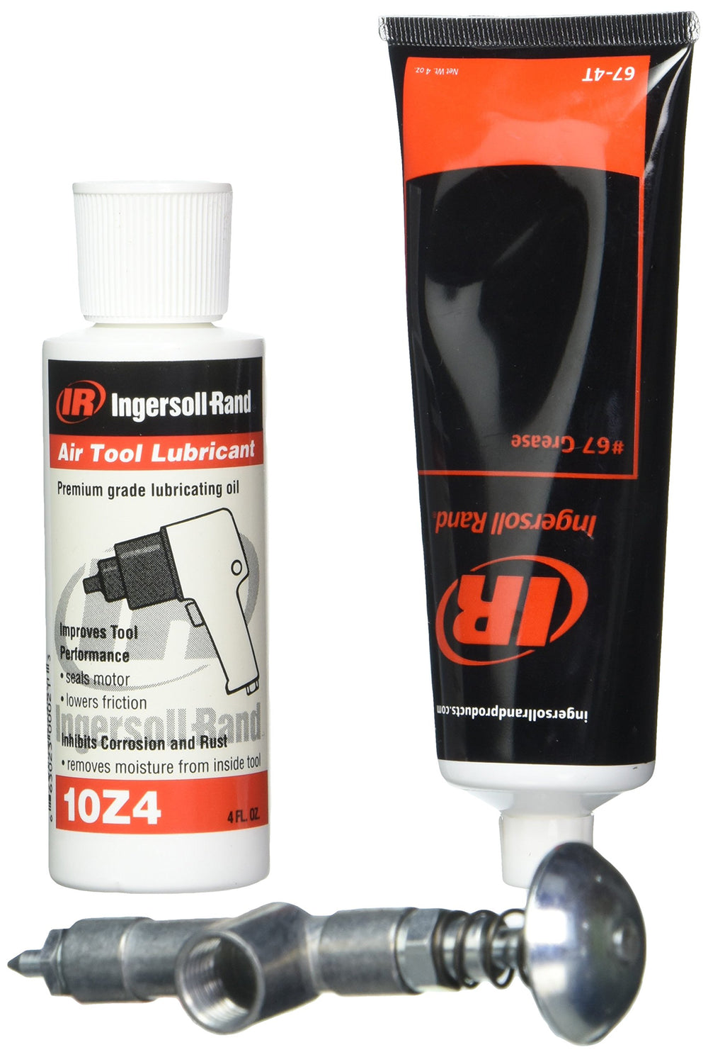 Ingersoll Rand kit front packaging showing oil, grease, and grease gun for easy maintenance