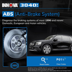 Innova 3040RS battery test panel checking voltage and health