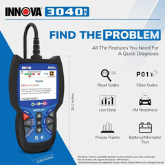 Innova 3040RS live data screen streaming RPM and temperature
