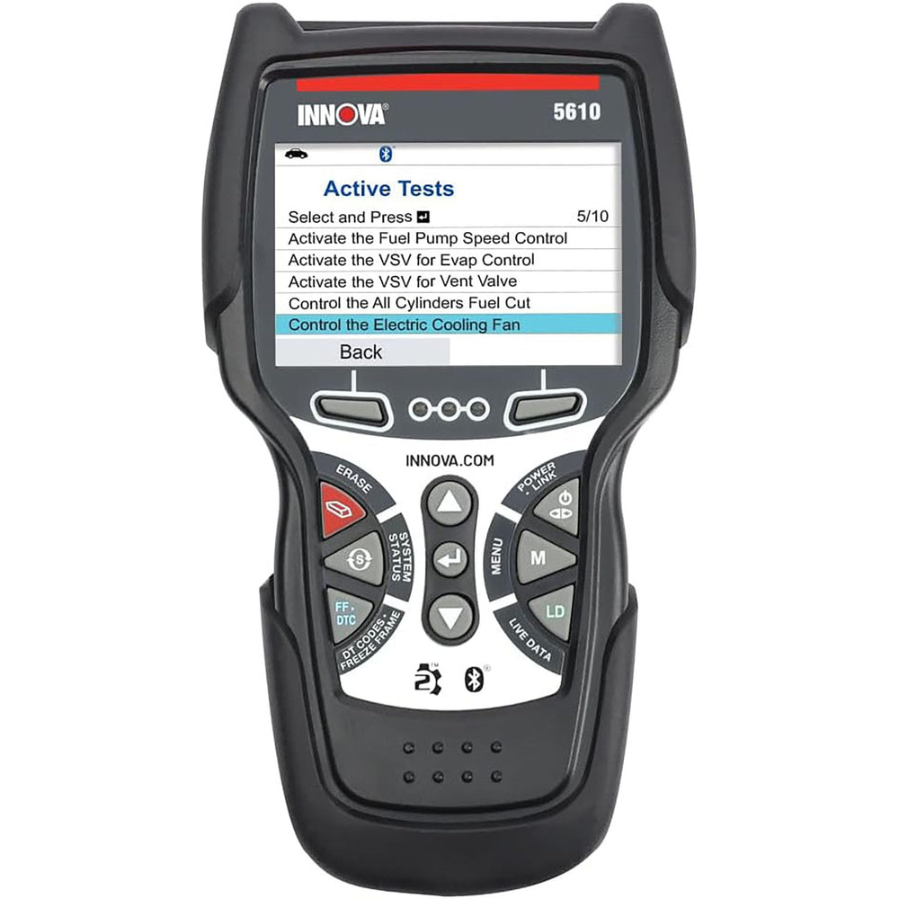 Innova 5610 front display showing live diagnostic readouts for quicker troubleshooting