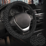 INROAN steering wheel cover front view showing black leopard style and elegant finish