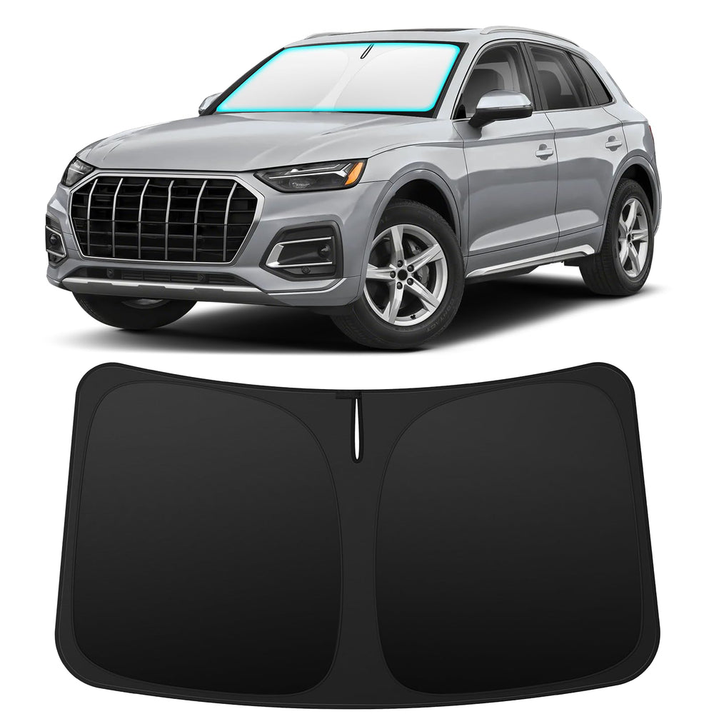 INSAUTO front view of sun shade packaging shows custom fit and benefits