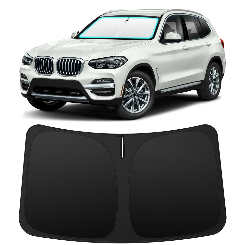 INSAUTO front view of shade on BMW X3 windshield for precise coverage