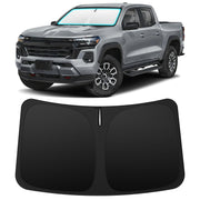 INSAUTO front view of custom-fit shade showing precise windshield coverage and protection