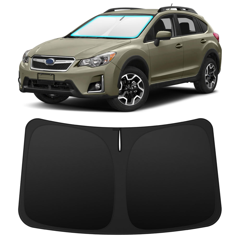 INSAUTO front view on Crosstrek showing full windshield coverage and sun protection