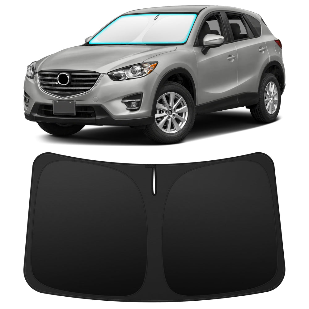 INSAUTO front view installed on Mazda CX-5 showing full windshield coverage and cooler cabin