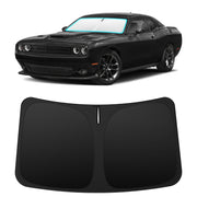 INSAUTO front-fit sun shade on Dodge Challenger showing precise coverage and protection