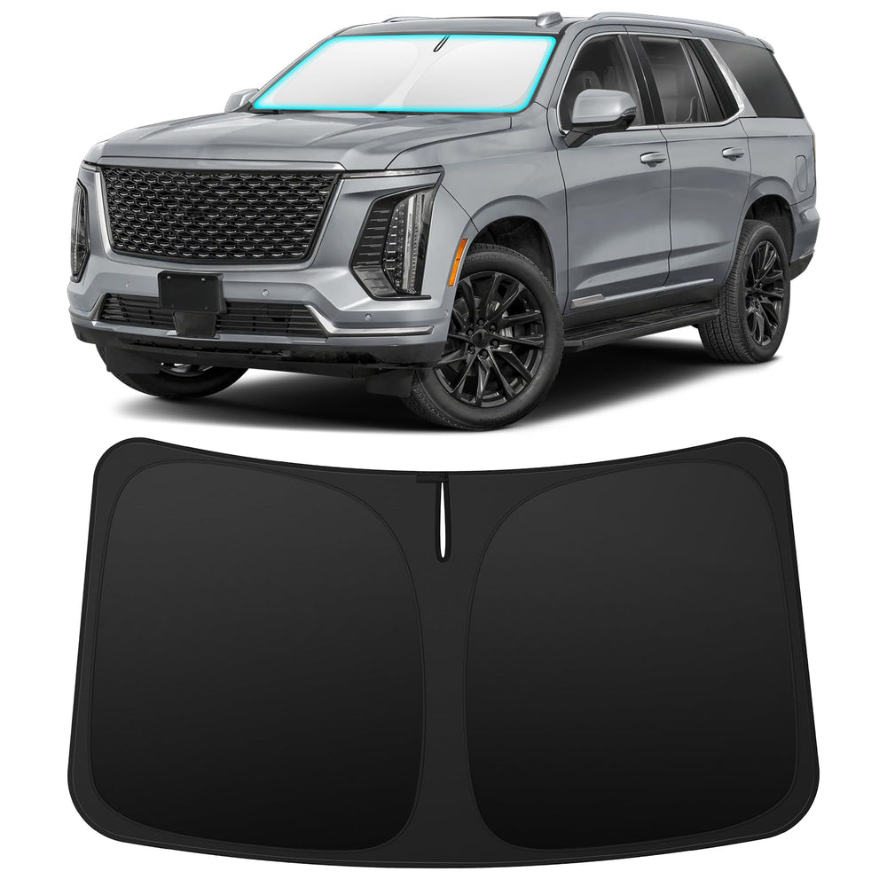 INSAUTO front view of custom-fit shade on Escalade showing full coverage benefit