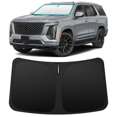 INSAUTO front view of custom-fit shade on Escalade showing full coverage benefit