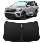 INSAUTO custom shade installed in Ford Expedition front windshield showing perfect fit and sun blocking