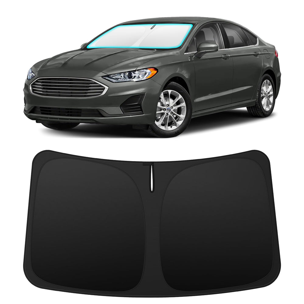 INSAUTO front view of custom-fit shade on Ford Fusion protecting interior