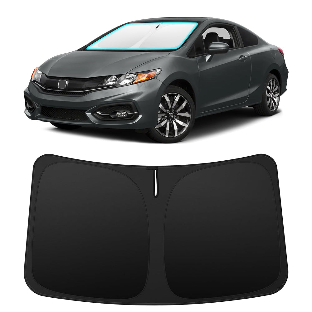 INSAUTO front view of shade perfectly fitted to a Honda Civic windshield protecting interior