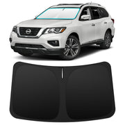 INSAUTO front-fit shade on Nissan Pathfinder showing full windshield coverage and protection