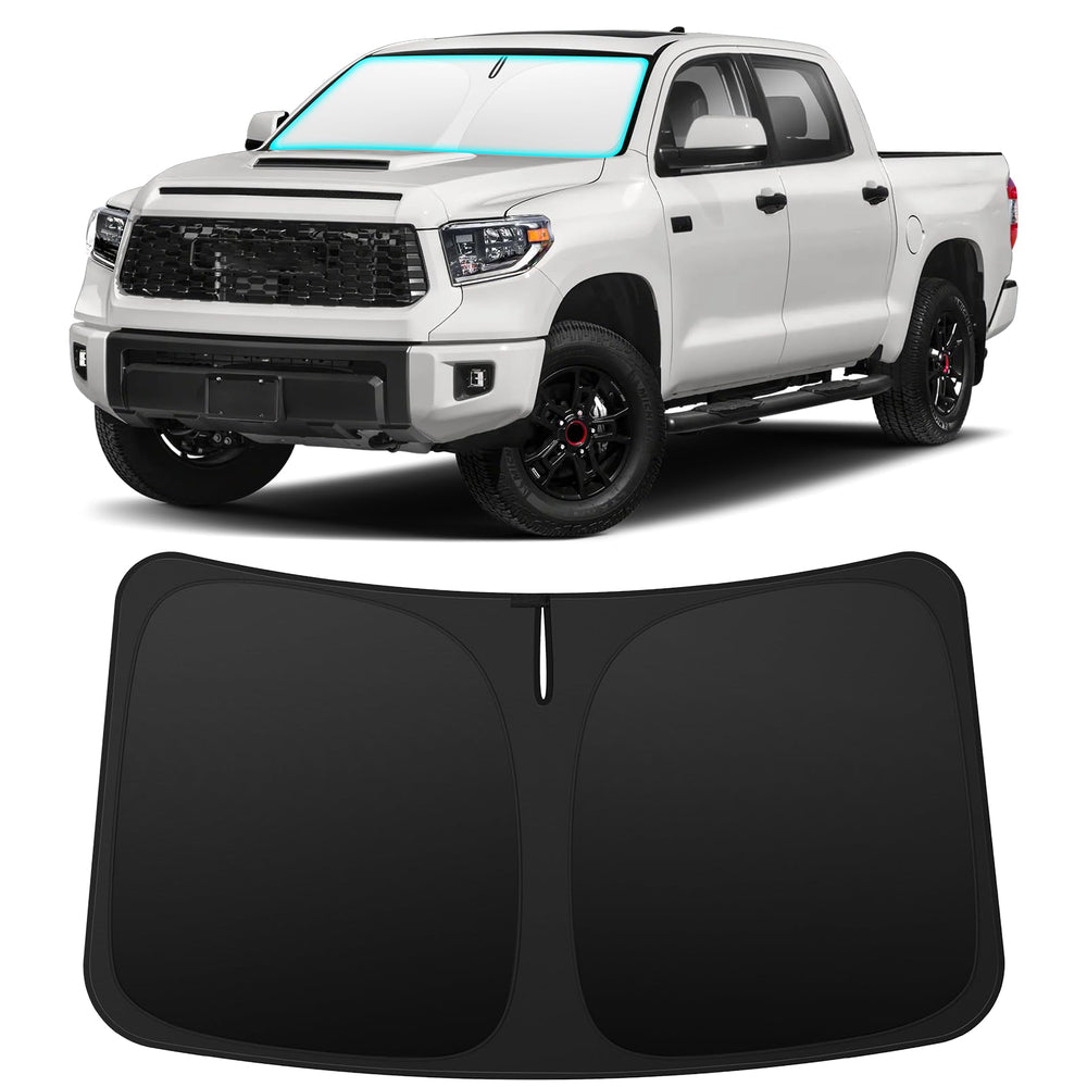 INSAUTO windshield shade front fit showing exact Tundra coverage and protection