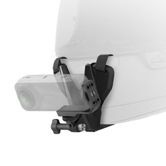 Insta360 chin mount with GO 3 attached illustrating compact, eye-level footage