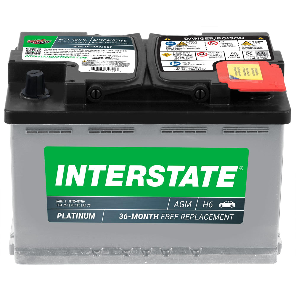 Interstate Batteries MTX front packaging showing durable casing and brand