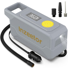 inzeetor front view showing compact gray inflator and handle, easy storage benefit