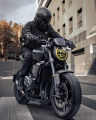 IRON JIA'S detachable hood detail showing wind protection and versatility