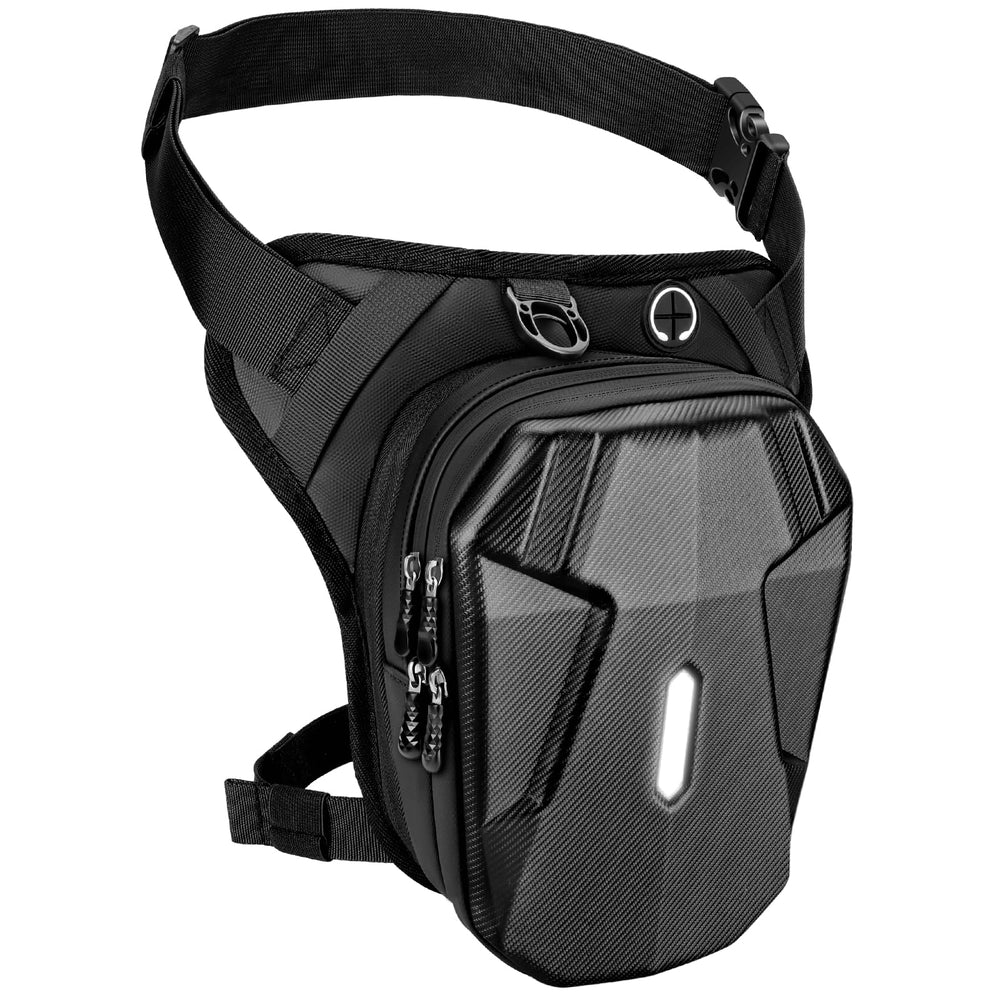 ISEYOU thigh bag front view showing compact storage and secure closure