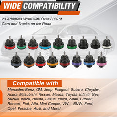 ISINSWIFT color-coded radiator caps arranged for fast adapter selection and fitment