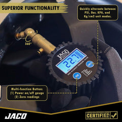 JACO Elite 360-degree swivel chuck detail showing secure valve seal benefit