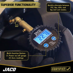 JACO Elite swivel chuck sealing a valve showing airtight connection for accuracy