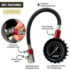 JACO ElitePro-X lightning chuck close-up demonstrating push-to-lock seal for leak-free readings