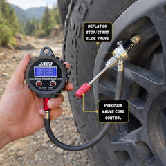 JACO Lightning RX4 braided hose and anodized body showing durability on trails