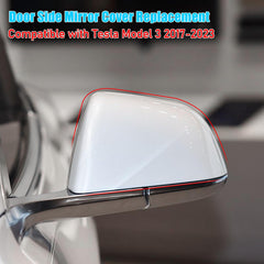 Jaronx mirror cap installed on Tesla Model 3 driver side for vehicle restoration