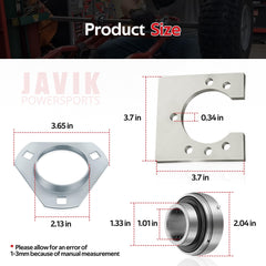 JAVIK bearing flangette plates arranged to show bolt holes and wheel support