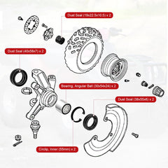 JAVIK circlip and small parts layout demonstrating included retainers for correct installation