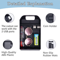 JDMCAR installed tray preserving USB port access and convenient charging benefit