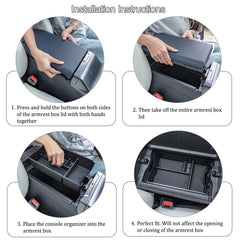 JDMCAR organizer installed in RAV4 armrest demonstrating preserved lid operation