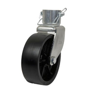 Jeremywell front view of 6 inch jack wheel showing mounting pin and durable finish benefit